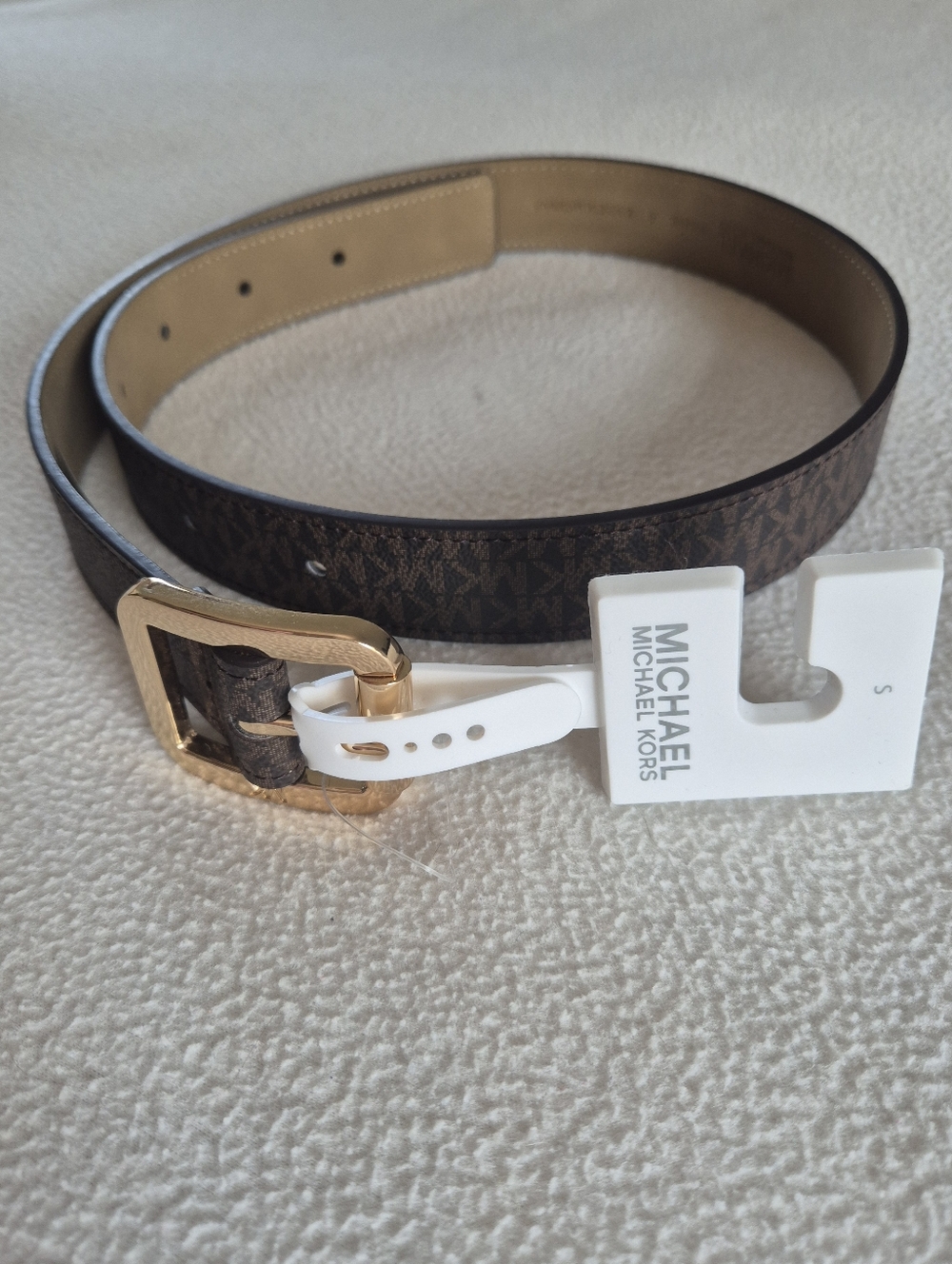 MICHAEL Michael Kors Brown Logo  Belt with Gold Buckle, size S